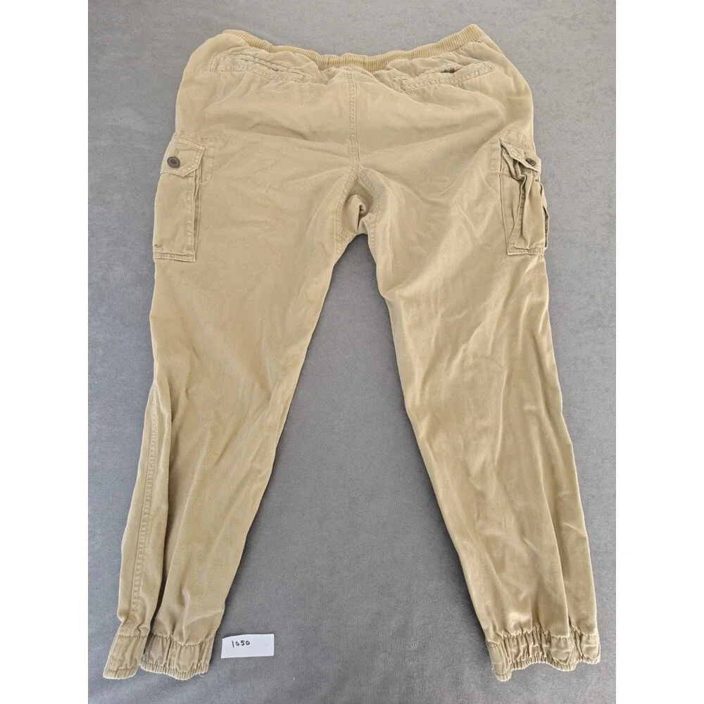 Arizona Men's Cargo Jogger Pants Khaki Tan Elastic Waist 38 Cotton